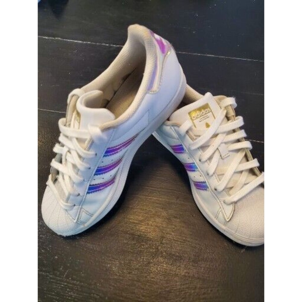Adidas Womens Superstar White Holographic Details Size 6 Tennis Shoes